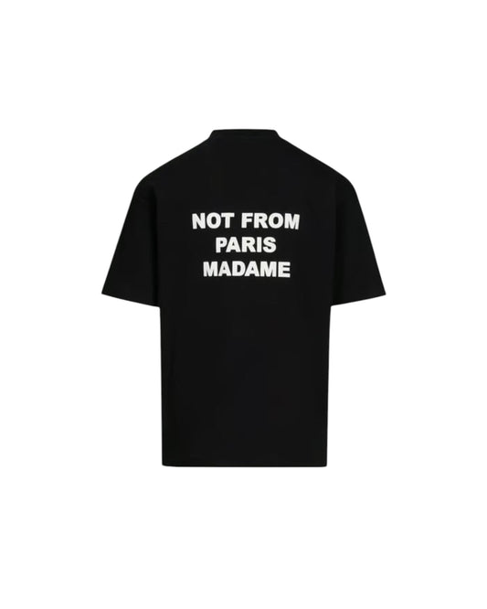 T-shirt ample noir MAISON LUXURY en coton avec sérigraphie blanche Not From Paris Madame au dos