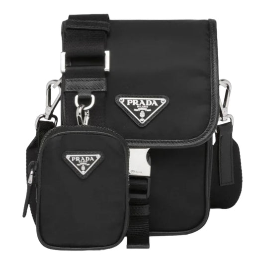 sac porté épaule Re-Nylon bordé de cuir Saffiano