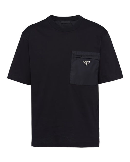 Prada T‑shirt en Re‑Nylon et jersey Noir