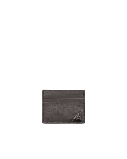 Porte-cartes en cuir Saffiano Gris Fumé