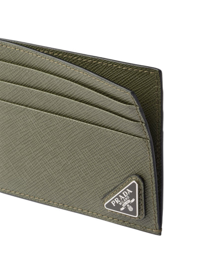 Porte-cartes en cuir Saffiano Vert Loden