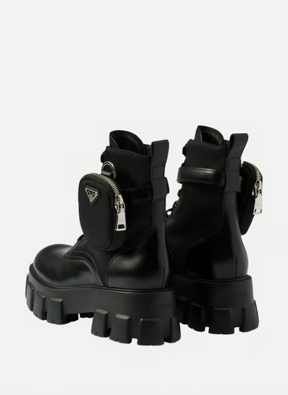 Combat boots monolith en cuir et re-nylon avec poc | Noir