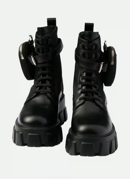 Combat boots monolith en cuir et re-nylon avec poc | Noir
