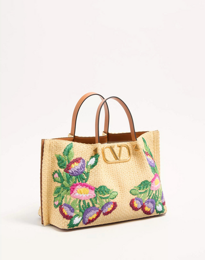 CABAS MOYEN EN RAPHIA AVEC BRODERIE FLORALE