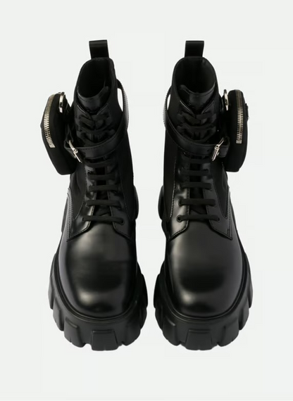 Combat boots monolith en cuir et re-nylon avec poc | Noir