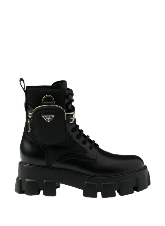 Combat boots monolith en cuir et re-nylon avec poc | Noir