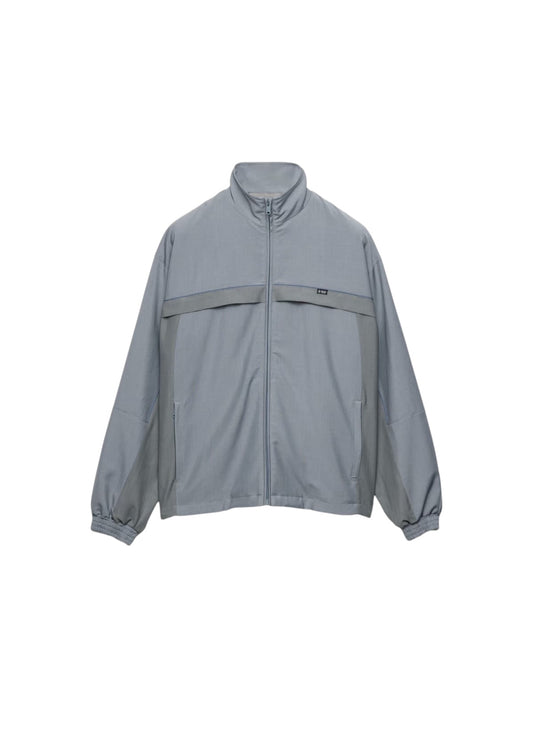Veste MAISON LUXURY en laine et mohair grise avec col montant, fermeture zippée et poches passepoilées